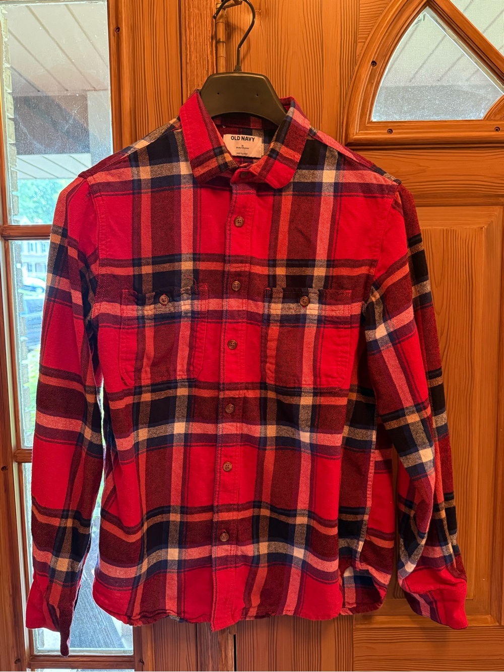 Old Navy Red and Navy Plaid Button-Down Shirt